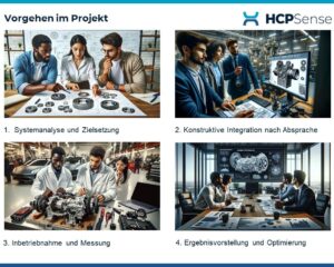 Eine Abbildung die zeigt die Vorgehensweise von HCP Sense in einem Projekt mit Kunden